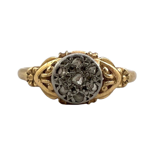 very V I N T A G E // rose cut daisy / 14k solid yellow and white gold daisy cluster with rose cut diamonds / size 6.5-675