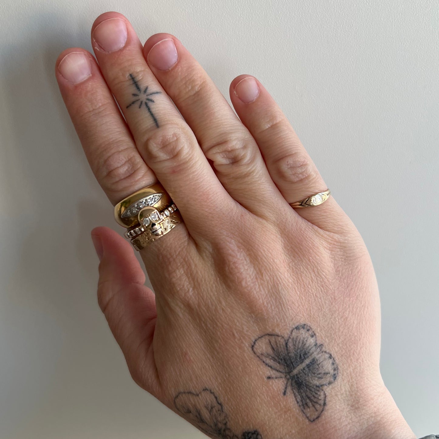 reimagined V I N T A G E // memento mori architecture / 14k and diamond skull ring / size 6.5